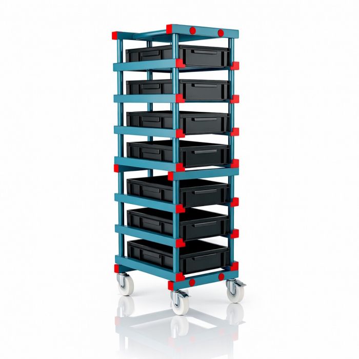 Lagerwagen, ECO LINE, 8x Stapelboxen, 60x40x12cm,  Schwarz NORAH-Plastics