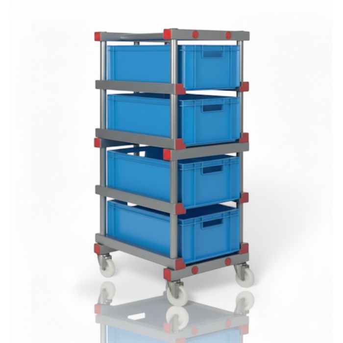 Kunststoff Behälterwagen inkl. 4 Stapelbehälter 60x40x22cm, blau, NORAH Plastics Kunststoff Behälterwagen inkl. 4 Stapelbehälter 60x40x22cm, blau, NORAH Plastics