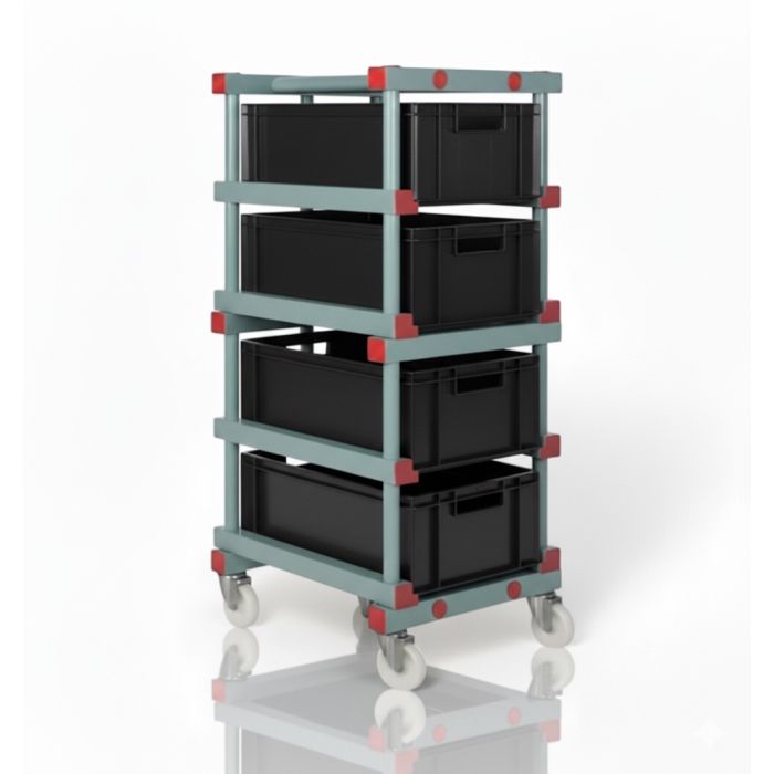 Regalwagen mit geschlossenen Behältern, 600x400mm, NORAH Plastics Regalwagen mit geschlossenen Behältern, 600x400mm, NORAH Plastics