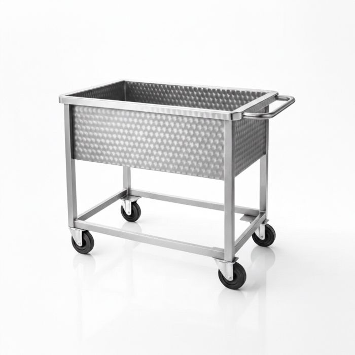 Edelstahl-Transportwagen, Arbeitshöhe, Inhalt 160 Liter mit Schiebegriff, NORAH Inox