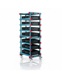 Lagerwagen, ECO LINE, 8x Stapelboxen, 60x40x12cm, Schwarz NORAH-Plastics