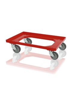 Transportroller mit 4 Lenkrollen und Gummirädern, Rot, NORAH Plastics