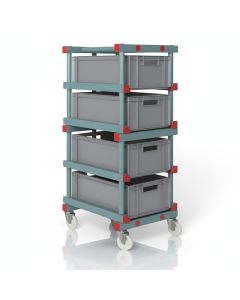Systemwagen für Eurobehälter, 4 Stück 60x40x22cm, PP, Grau, NORAH Plastics 