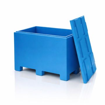 Isolierte Palettenbox 120x80x85cm mit Deckel, Maße 120 x 80 x 85 cm, 9 Füße, Fassungsvermögen 450 Liter, NORAH Plastics