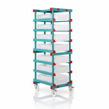 Kunststoff Behälterwagen inkl. 8 Stapelbehälter 60x40x12cm, HDPE, NORAH Plastics