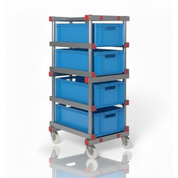 Kunststoff Behälterwagen inkl. 4 Stapelbehälter 60x40x22cm, blau, NORAH Plastics