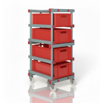 Regalwagen inkl. 4 Stapelbehältern 60 x 40 x 22 cm, rot, NORAH Plastics