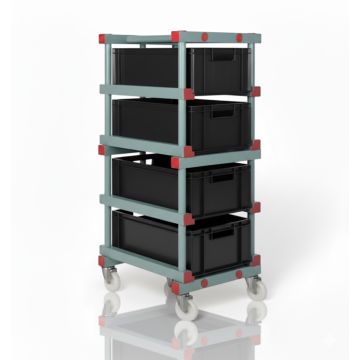 Regalwagen mit geschlossenen Behältern, 600x400mm, NORAH Plastics