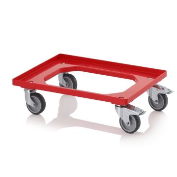 Dollie met rem, 2 zwenk-, 2 bokgaffels, rubberen wielen, NORAH Plastics