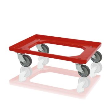Transportroller mit 4 Lenkrollen und Gummirädern, Rot, NORAH Plastics