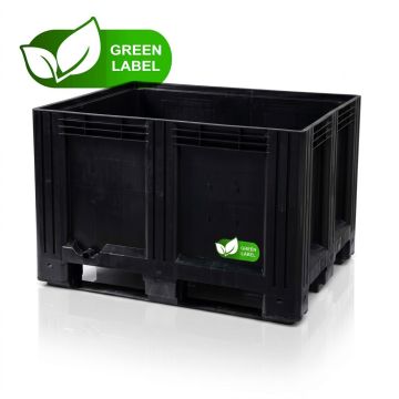 Großbox 120x100x78cm, 3 Kufen, Schwarz, Inhalt 610 Liter, RE-HDPE, NORAH Plastics