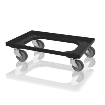 Kisten transportroller, Euronorm mit 4 Lenkrollen und Gummirädern, Schwarz, NORAH Plastics.
