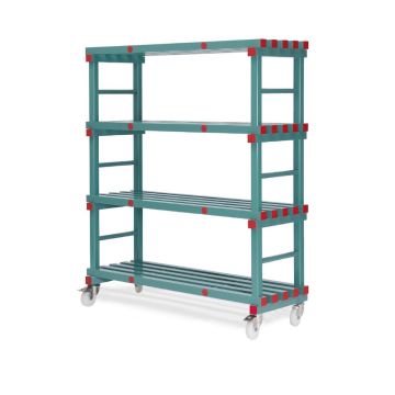 Fahrbares Regal 100 x 50 x 182 cm mit 4 Fachböden, NORAH Plastics