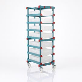 Kunststoff Behälterwagen inkl. 8 Stapelbehälter 60x40x12cm, HDPE, NORAH Plastics